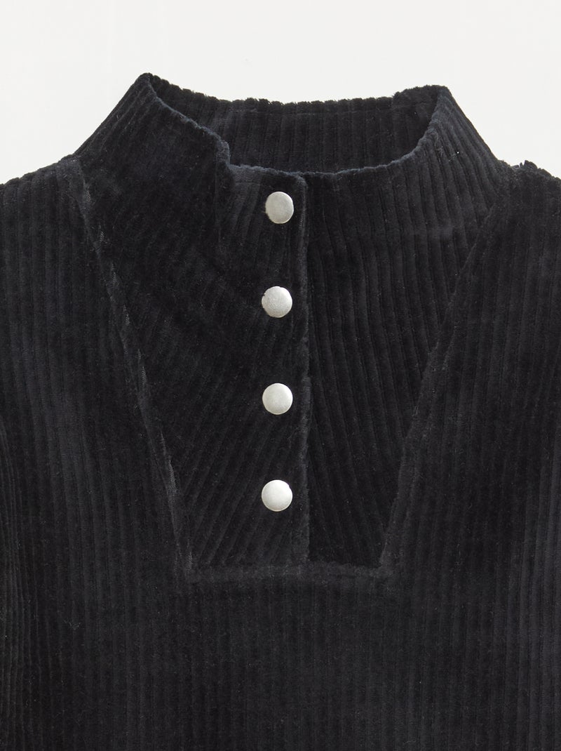 Sweat em veludo cotelê com gola funil Preto - Kiabi