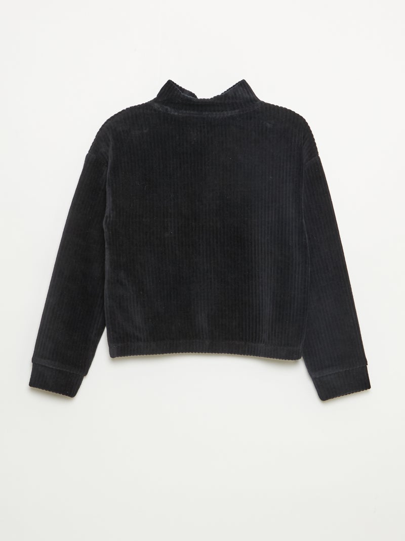 Sweat em veludo cotelê com gola funil Preto - Kiabi