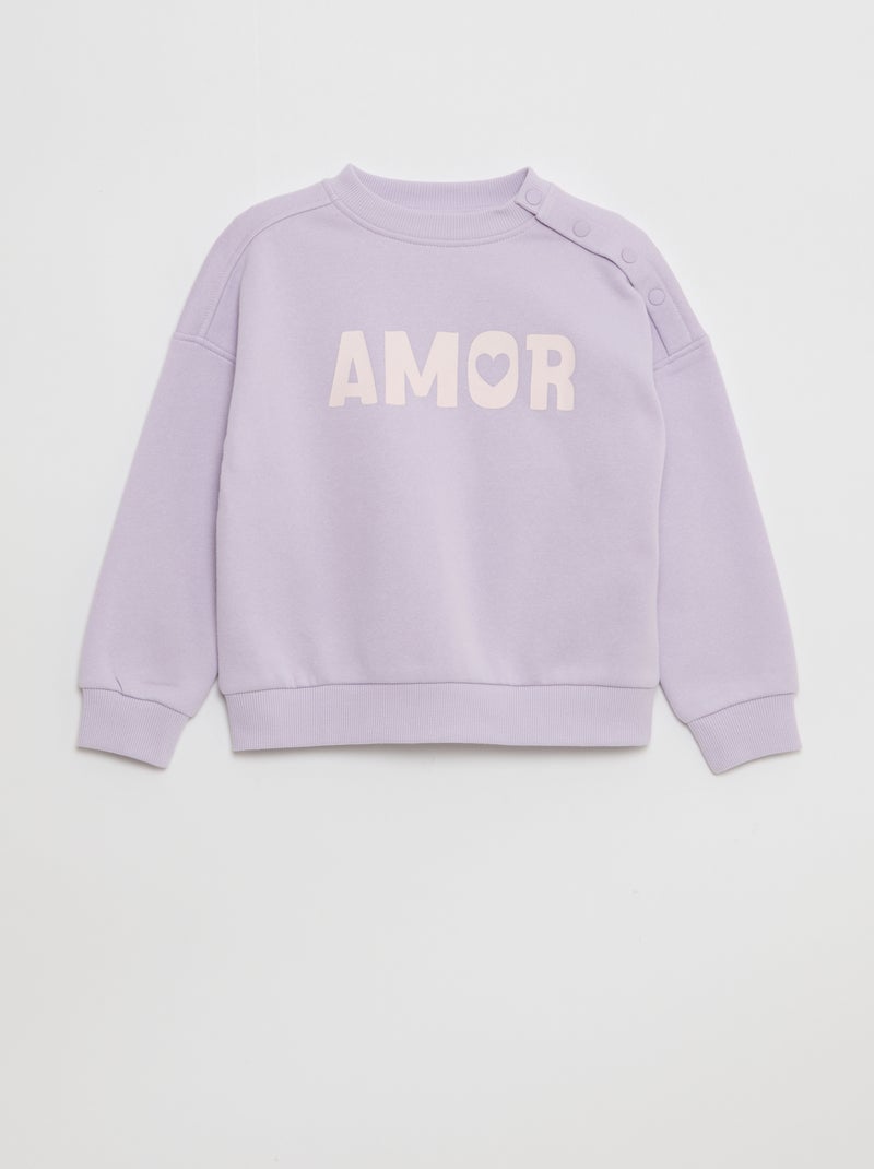 Sweat estampado com botões de pressão magnéticos no ombro - So Easy Violeta - Kiabi