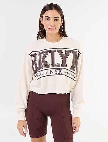 Sweat fino estampado com acabamento em corte cru