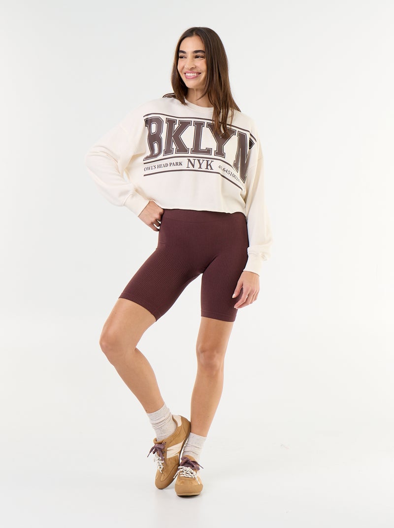 Sweat fino estampado com acabamento em corte cru Bege - Kiabi
