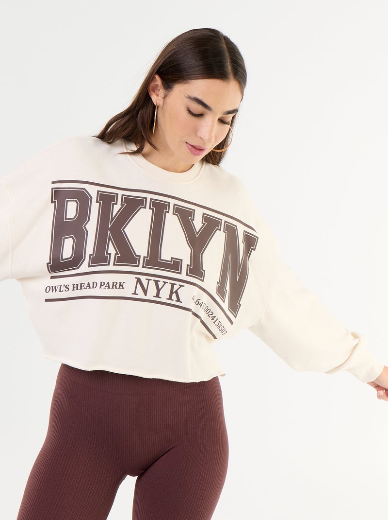 Sweat fino estampado com acabamento em corte cru Bege - Kiabi