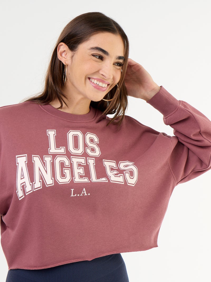 Sweat fino estampado com acabamento em corte cru Rosa - Kiabi