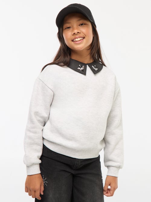 Sweat folgado com gola com strass - Kiabi