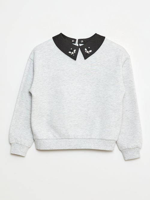 Sweat folgado com gola com strass - Kiabi