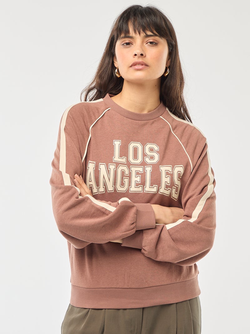 Sweat french terry com faixas contrastantes Castanho - Kiabi