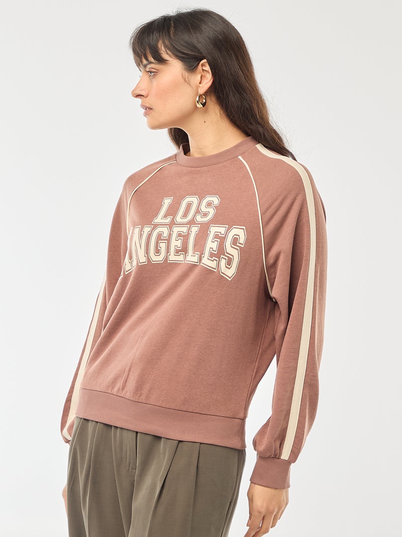 Sweat french terry com faixas contrastantes Castanho - Kiabi