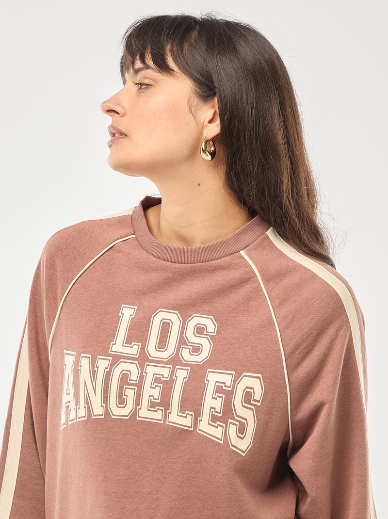 Sweat french terry com faixas contrastantes Castanho - Kiabi