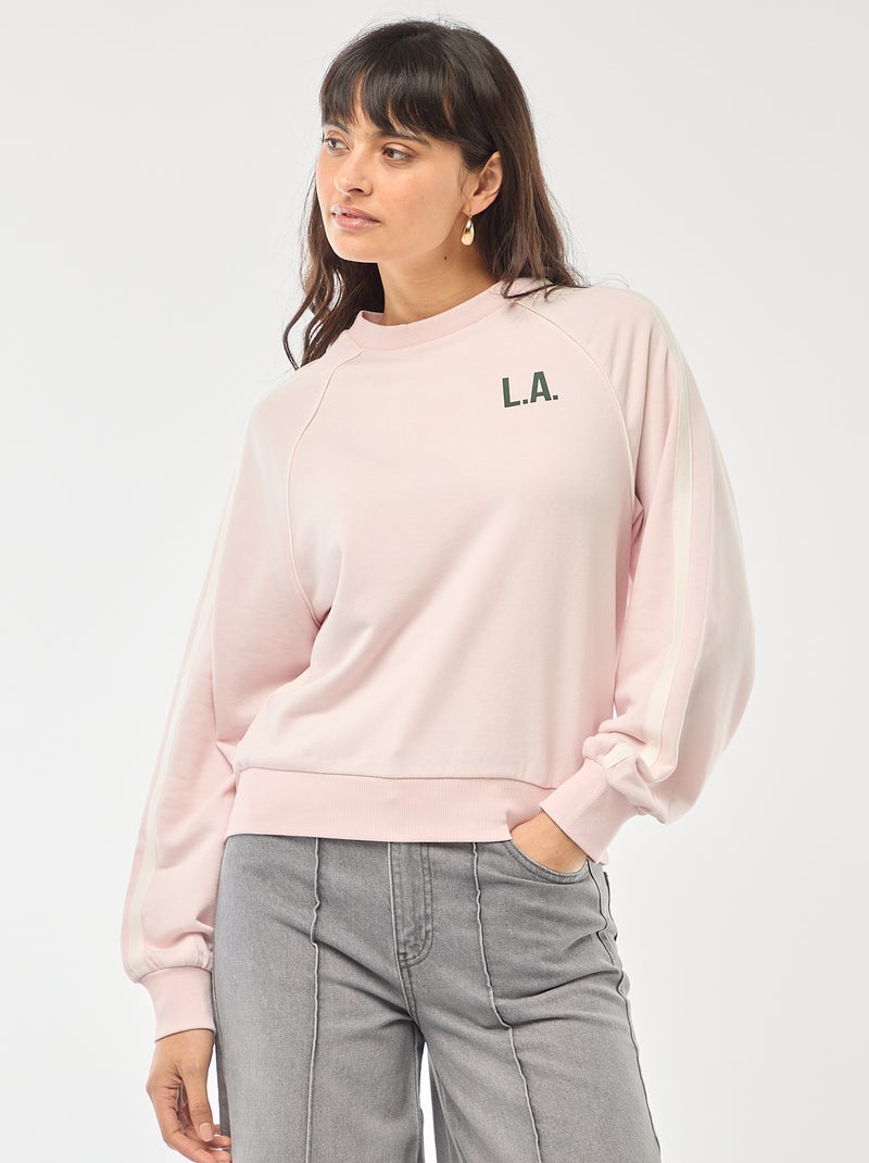 Sweat french terry com faixas contrastantes Rosa - Kiabi