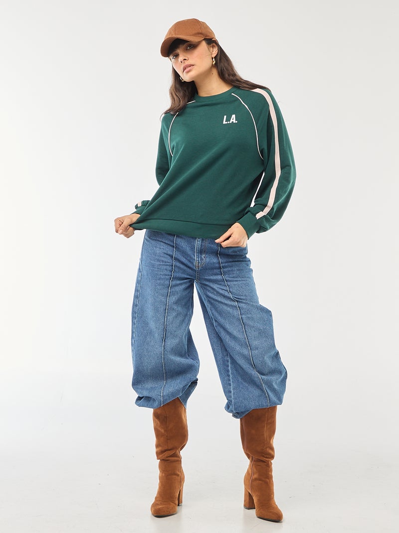Sweat french terry com faixas contrastantes Verde - Kiabi