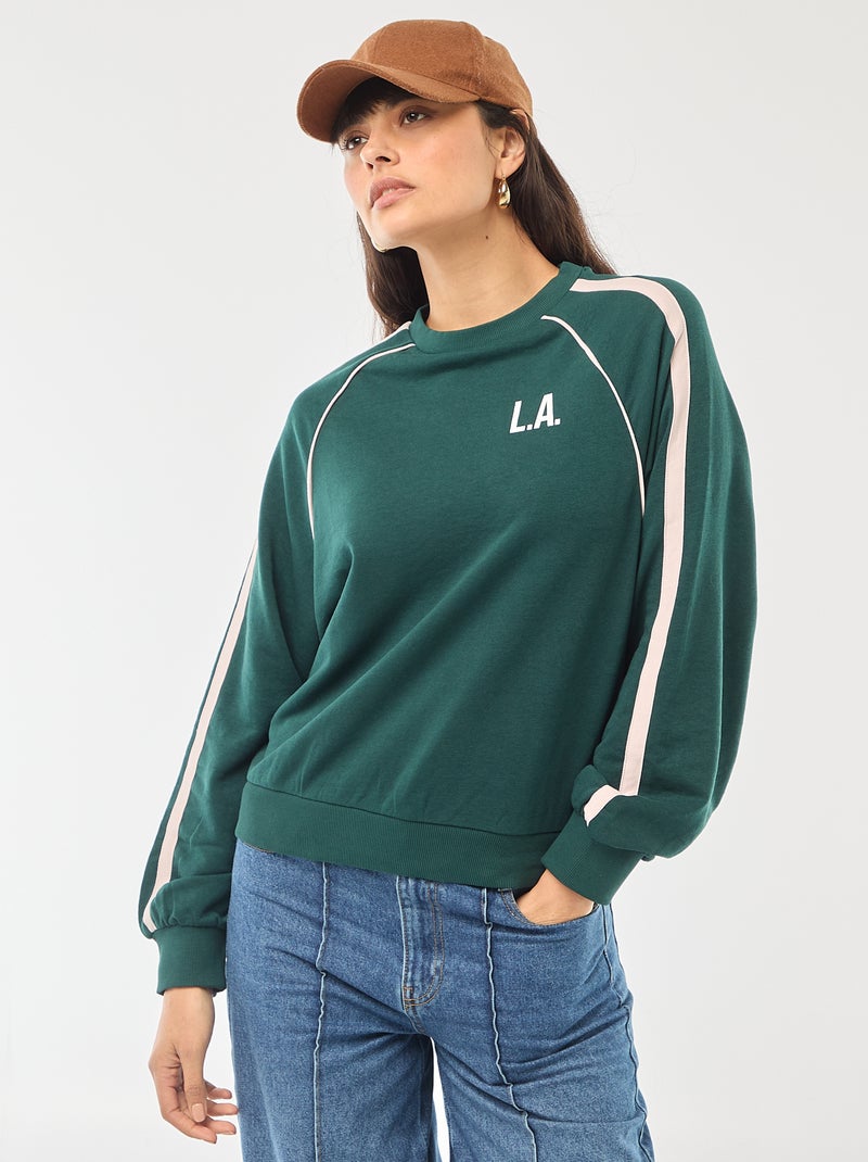 Sweat french terry com faixas contrastantes Verde - Kiabi
