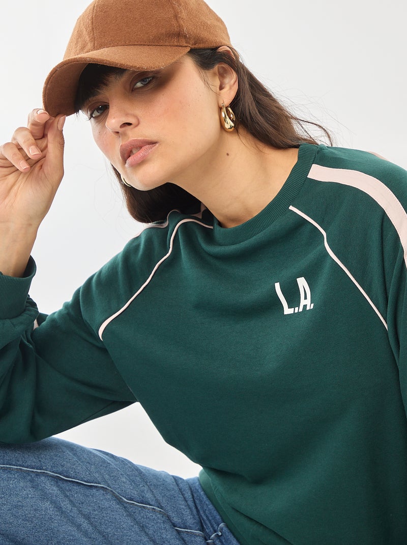 Sweat french terry com faixas contrastantes Verde - Kiabi