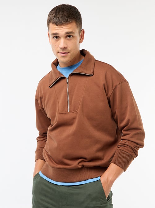 Sweat gola alta com zíper em algodão - Kiabi