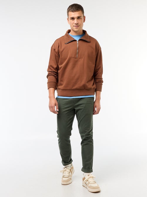 Sweat gola alta com zíper em algodão - Kiabi