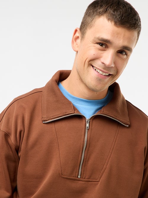 Sweat gola alta com zíper em algodão - Kiabi