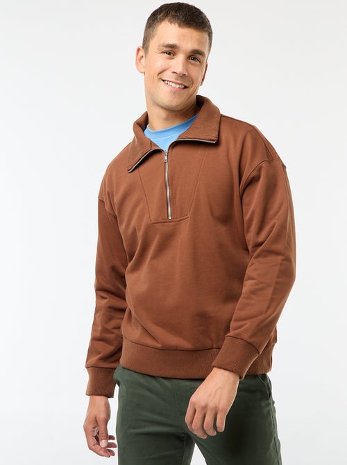 Sweat gola alta com zíper em algodão - Kiabi