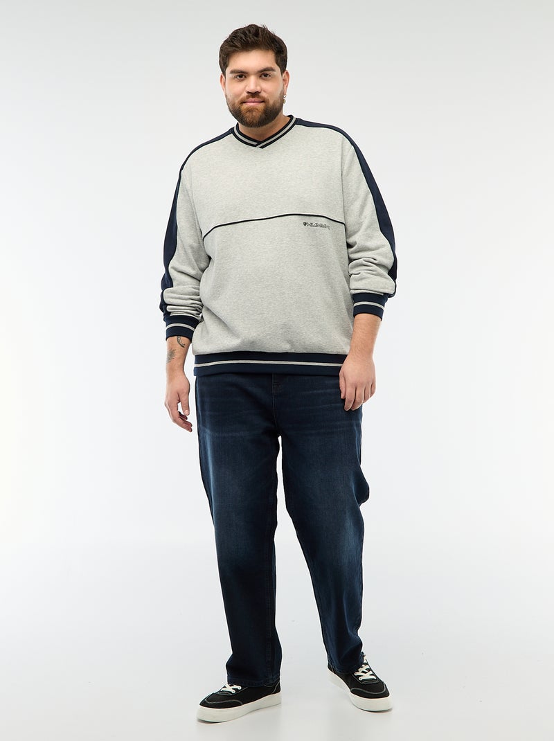 Sweat gola V em French Terry Cinza - Kiabi