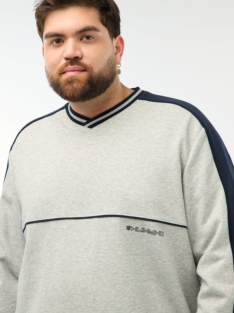 Sweat gola V em French Terry Cinza - Kiabi