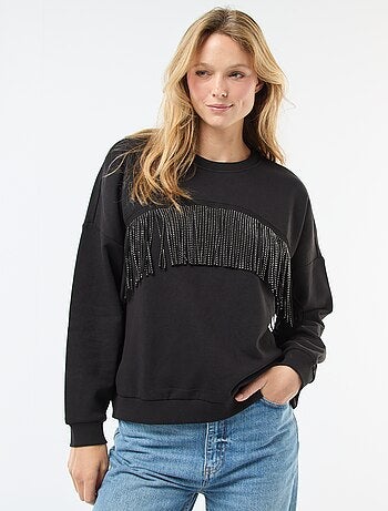 Sweat 'JDY' em moletom quente com franjas de strass
