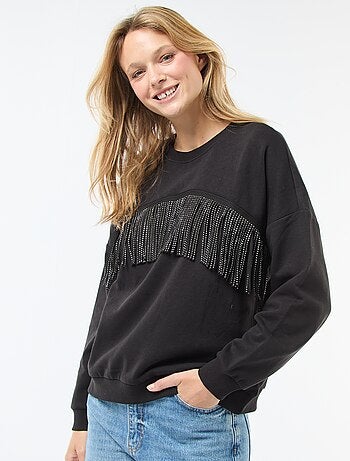 Sweat 'JDY' em moletom quente com franjas de strass