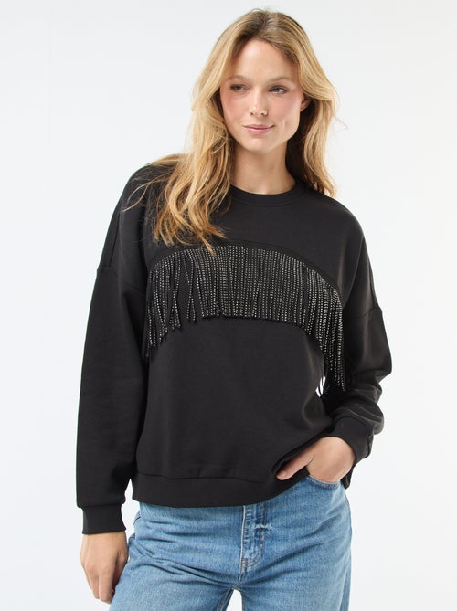 Sweat 'JDY' em moletom quente com franjas de strass - Kiabi