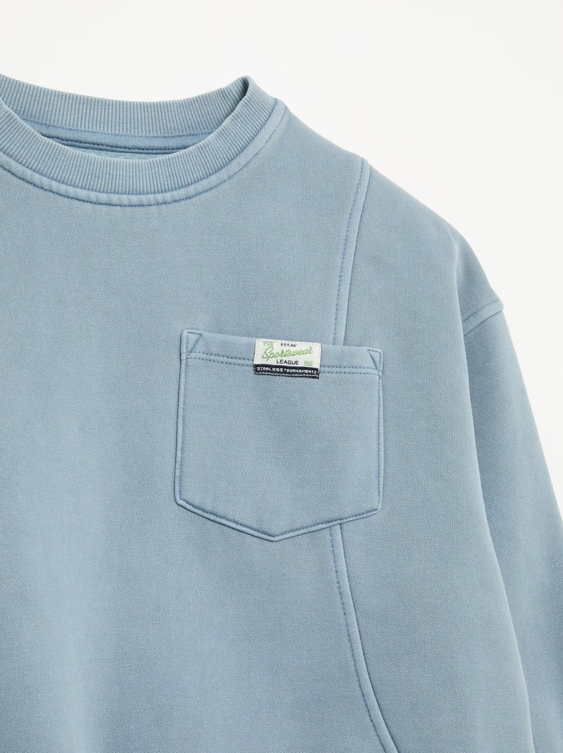 Sweat largo com recortes e bolso no peito Azul - Kiabi