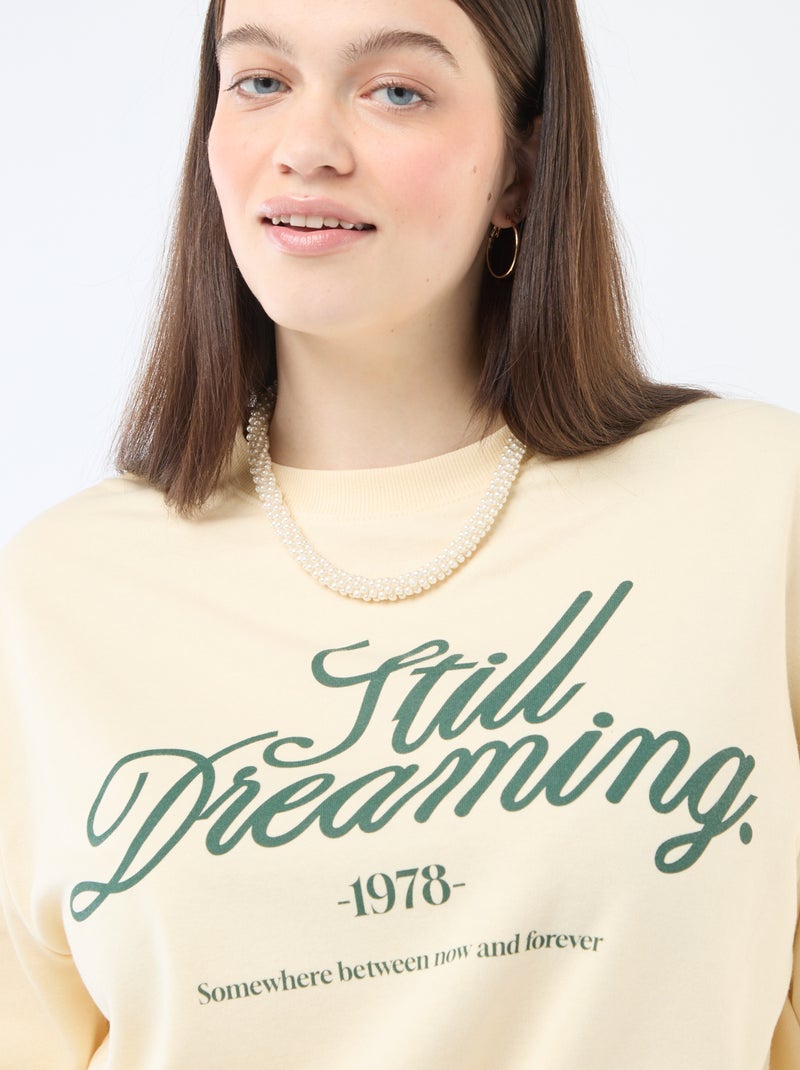 Sweat Leve em French Terry com Inscrição Branco - Kiabi