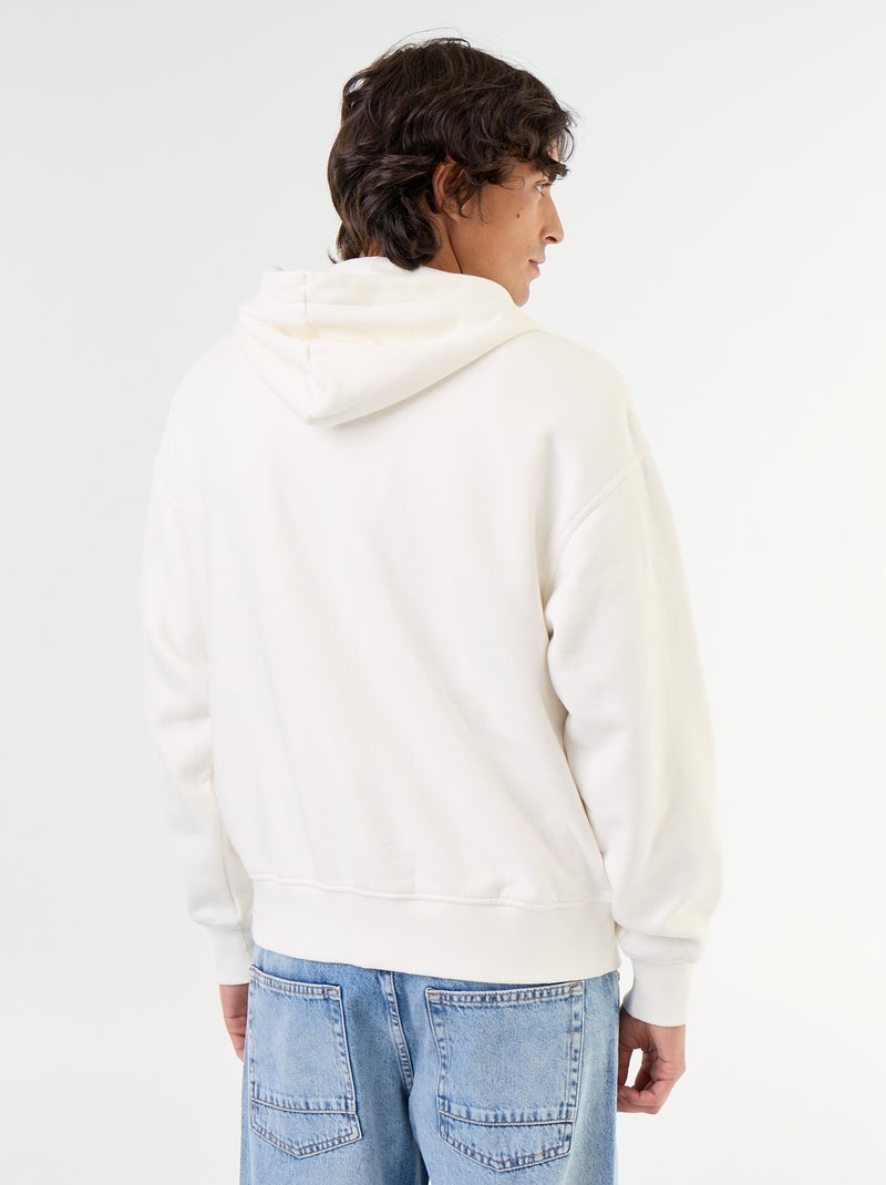 Sweat liso com capuz e fecho Branco - Kiabi
