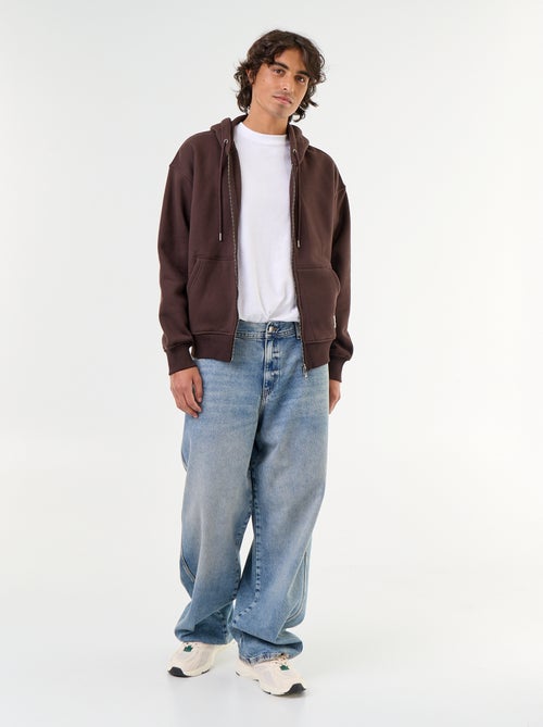 Sweat liso com capuz e fecho - Kiabi