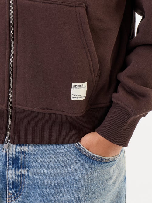 Sweat liso com capuz e fecho - Kiabi