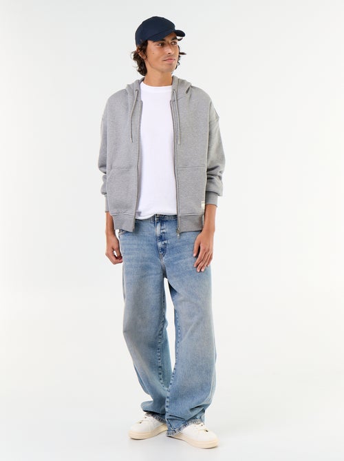 Sweat liso com capuz e fecho - Kiabi