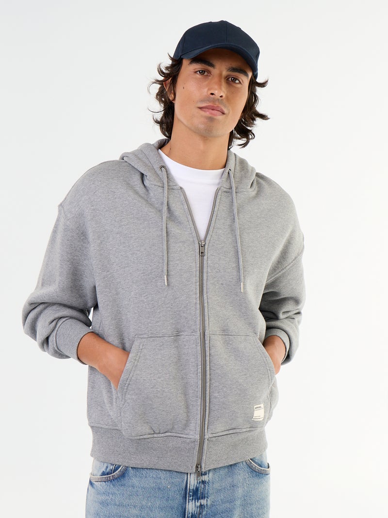 Sweat liso com capuz e fecho Cinza - Kiabi