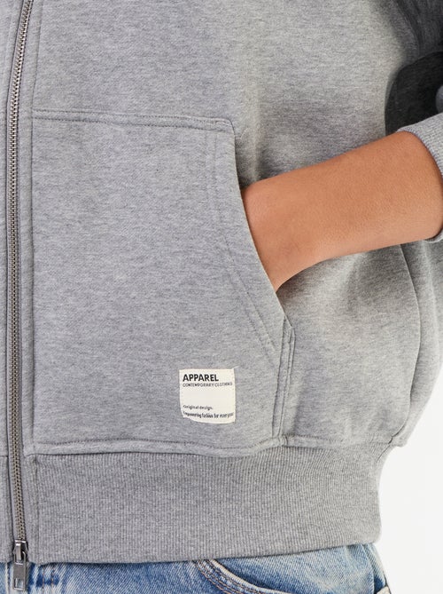 Sweat liso com capuz e fecho - Kiabi