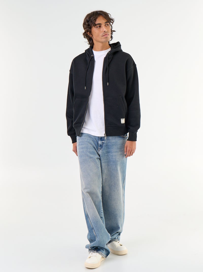 Sweat liso com capuz e fecho Preto - Kiabi