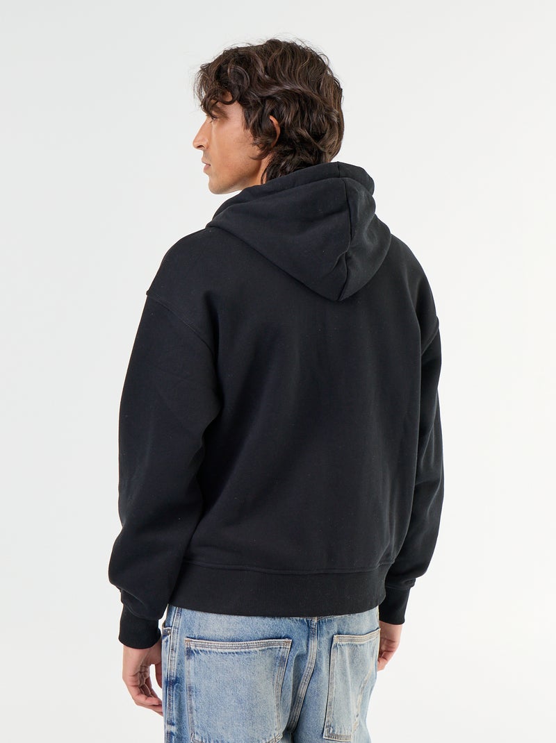 Sweat liso com capuz e fecho Preto - Kiabi