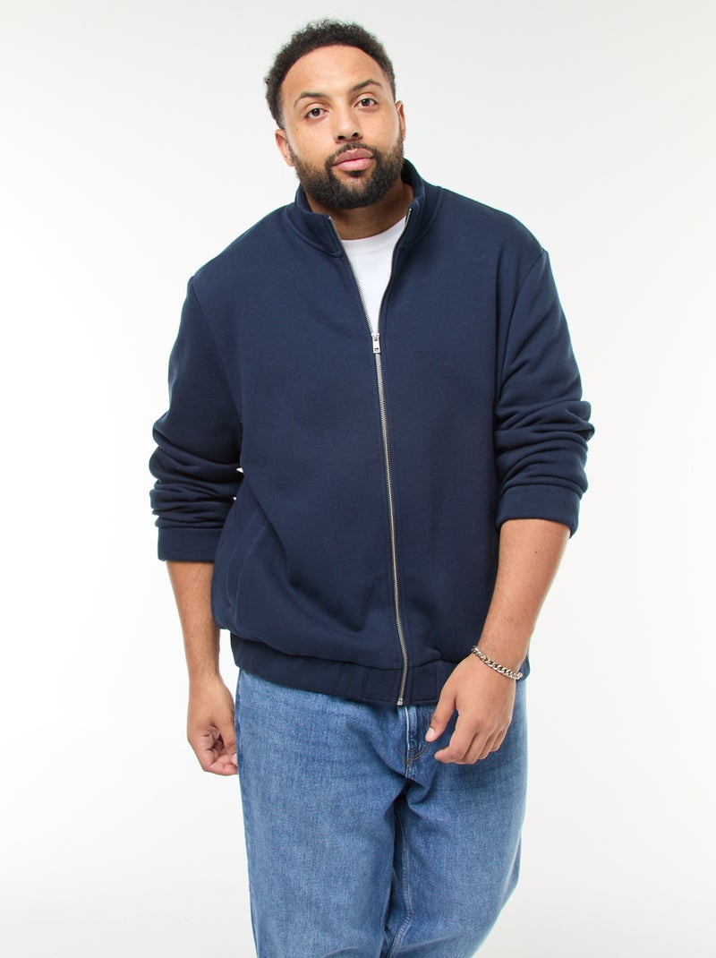Sweat liso com gola alta e abertura com zíper Azul - Kiabi