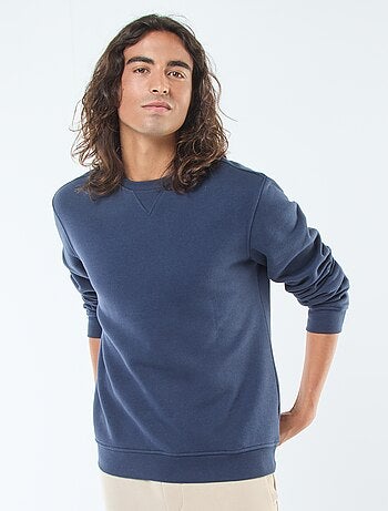 Sweat liso de gola redonda em moletom cardado