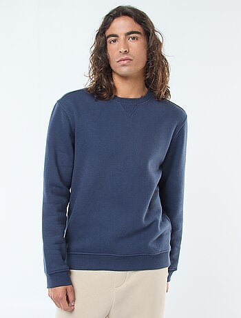 Sweat liso de gola redonda em moletom cardado