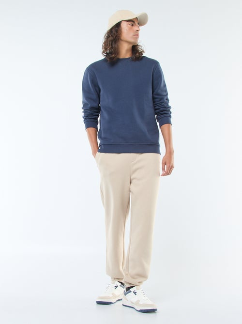 Sweat liso de gola redonda em moletom cardado - Kiabi