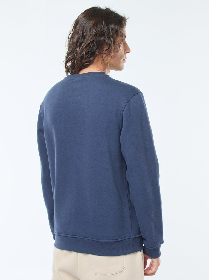 Sweat liso de gola redonda em moletom cardado Azul - Kiabi