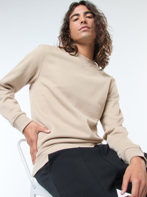 Sweat liso de gola redonda em moletom cardado - Kiabi