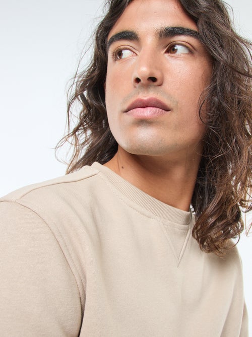 Sweat liso de gola redonda em moletom cardado - Kiabi