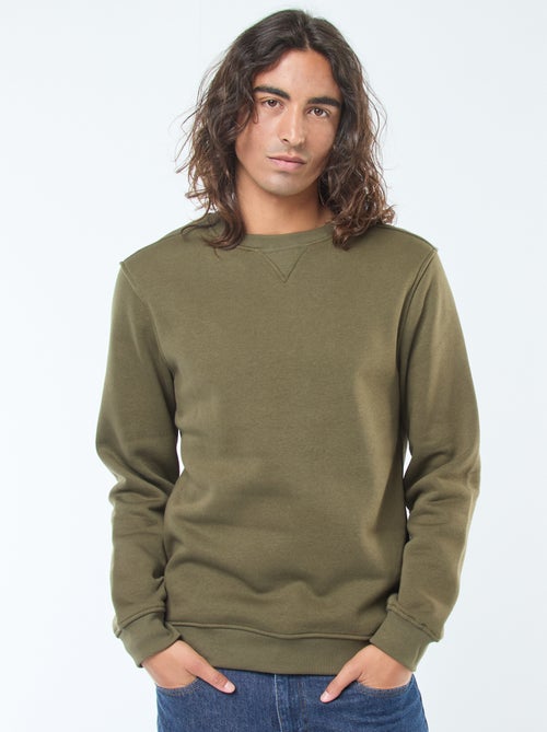 Sweat liso de gola redonda em moletom cardado - Kiabi