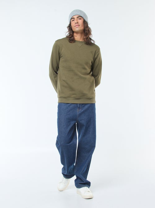 Sweat liso de gola redonda em moletom cardado - Kiabi