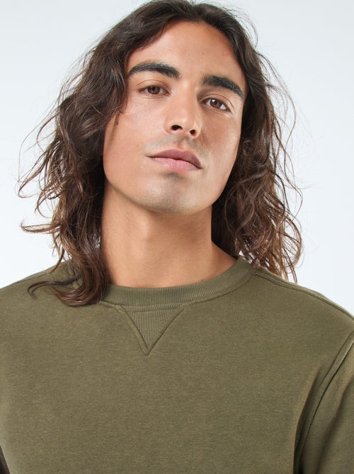 Sweat liso de gola redonda em moletom cardado - Kiabi