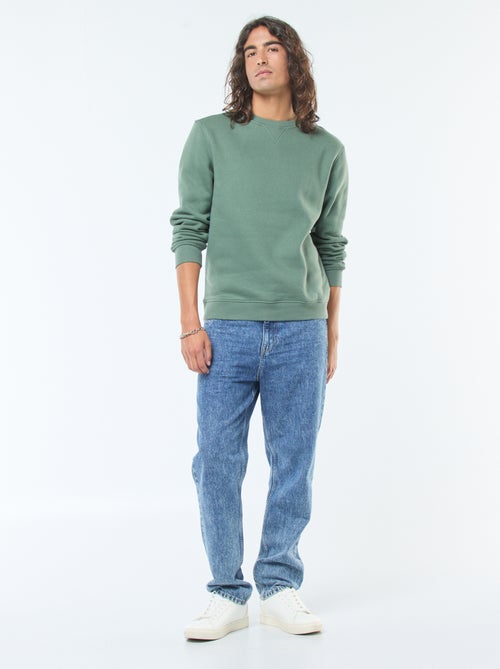 Sweat liso de gola redonda em moletom cardado - Kiabi