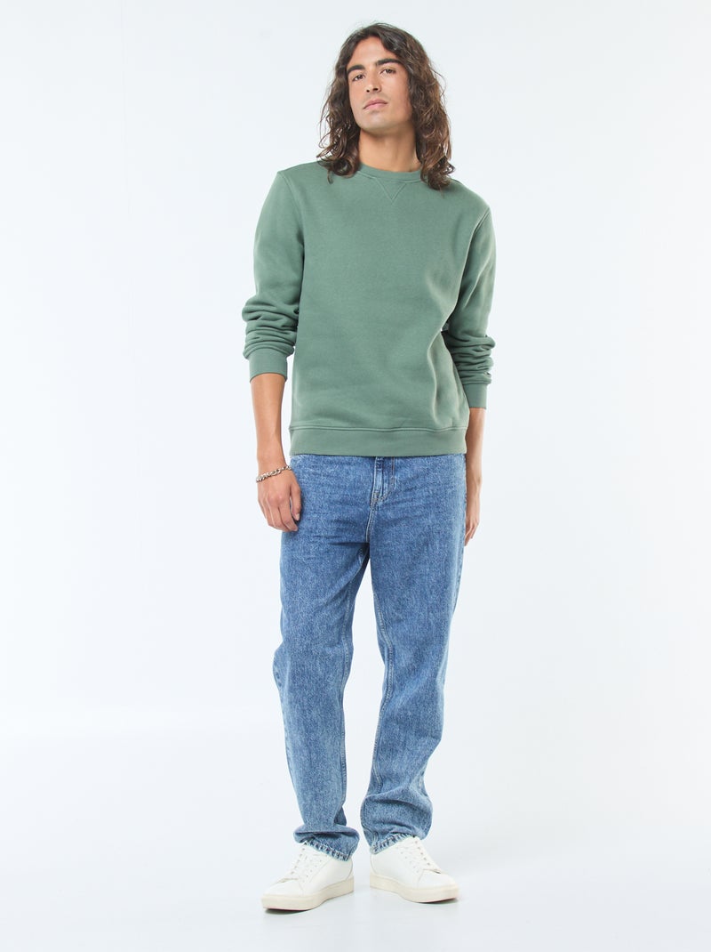 Sweat liso de gola redonda em moletom cardado Verde - Kiabi