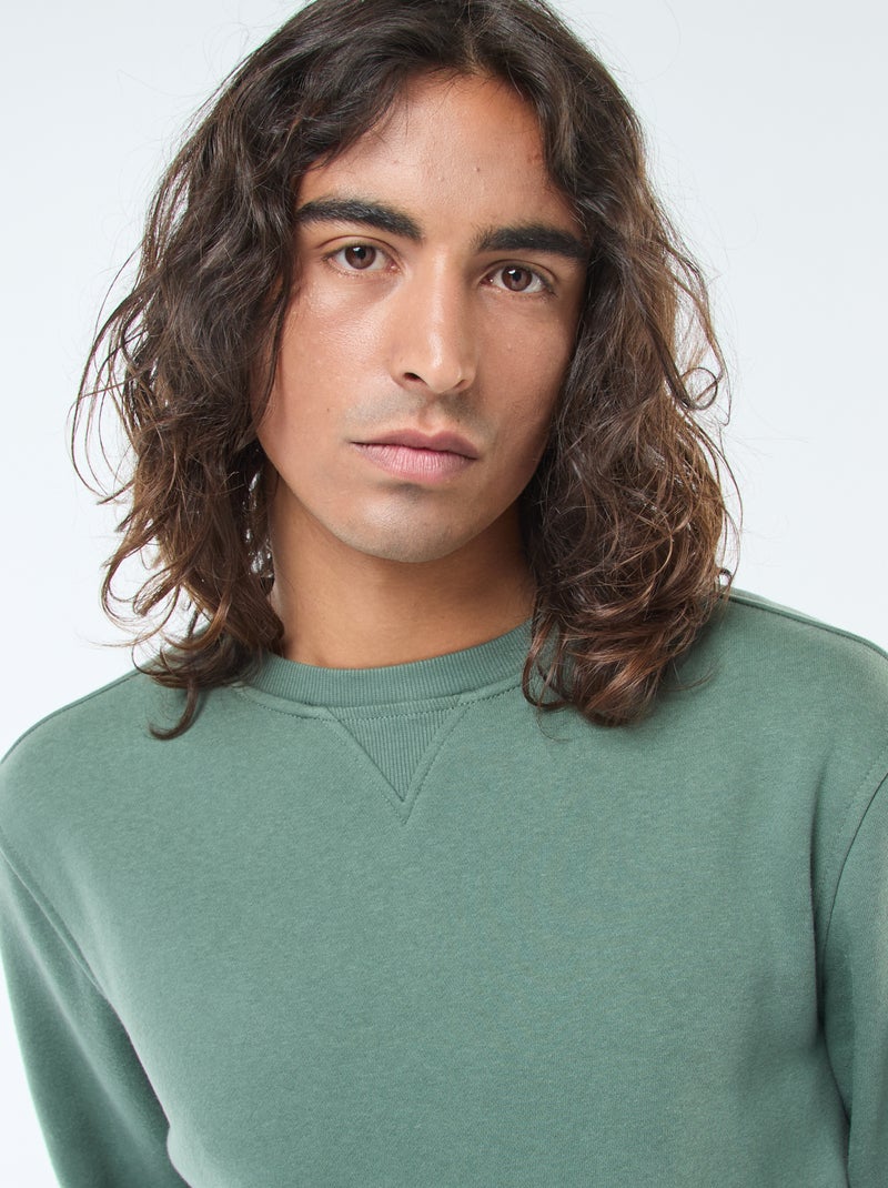 Sweat liso de gola redonda em moletom cardado Verde - Kiabi