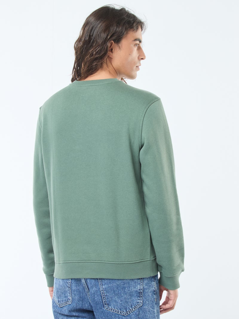 Sweat liso de gola redonda em moletom cardado Verde - Kiabi