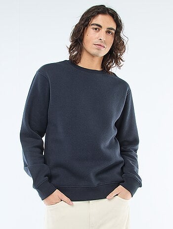 Sweatshirt liso em moletom com gola redonda